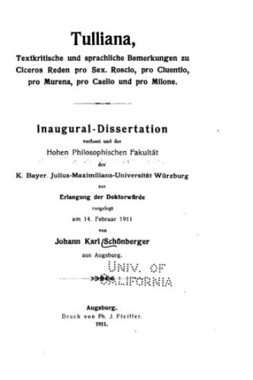 Tulliana, textkritische und sprachliche Bemerkungen zu Ciceros reden pro Sex