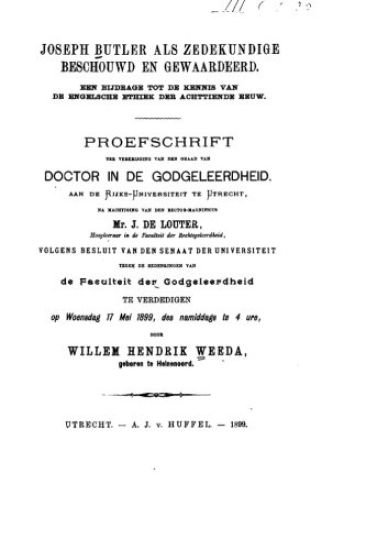 Joseph Butler als zedekundige beschouwd en gewaardeerd