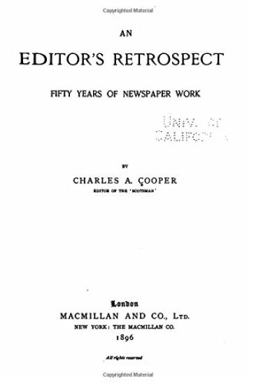 An Editor's Retrospect, Fifty Years of Newspaper Work