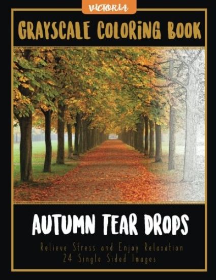 Autumn Tear Drops Landscapes: Grayscale Coloring Book Relieve Stress and Enjoy Relaxation 24 Single Sided Images