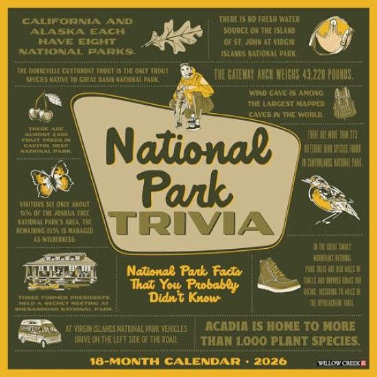 National Park Trivia 2026 12 X 12 Wall Calendar