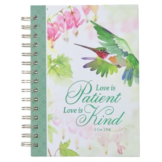 Christian Art Gifts Green Journal W/Scripture Love Bible Verse Large Notebook, 192 Ruled Pages, 1 Cor. 13:4 Bible Verse