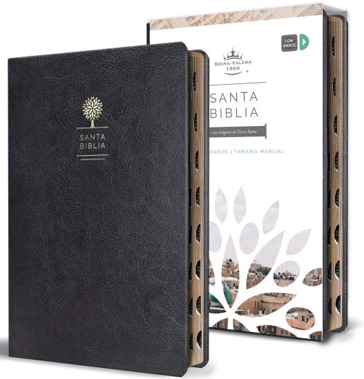 Biblia Reina Valera 1960 letra grande. Símil piel negro, índice, tamaño manual / Spanish Bible RVR 1960. Handy Size, Thumb Index, Large Print, Black Leathe