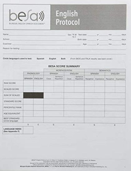 Bilingual English-Spanish Assessment™ (BESA™): English Protocol
