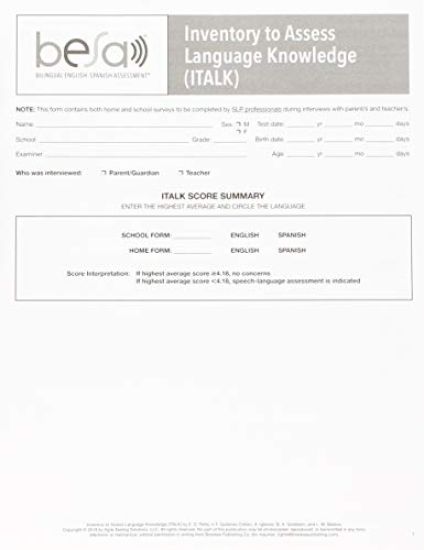 Bilingual English-Spanish Assessment™ (BESA™): Inventory to Assess Language Knowledge (ITLAK)