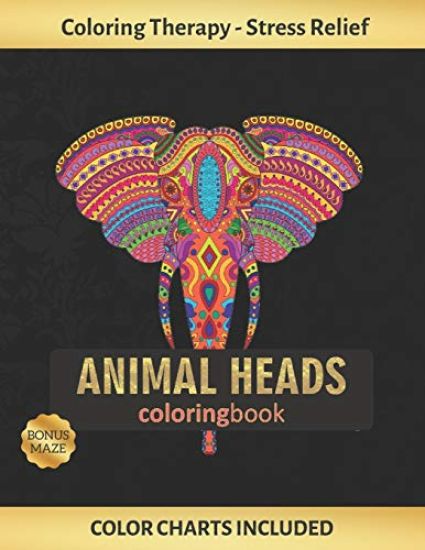 Animal Heads Coloring Book: Art Therapy for Adults - Stress Relieving Animal Design - Color Charts Included (up to 300 colors) - Reduce anxiety -