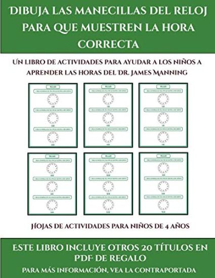 Hojas de actividades para niños de 4 años (Dibuja las manecillas del reloj para que muestren la hora correcta)