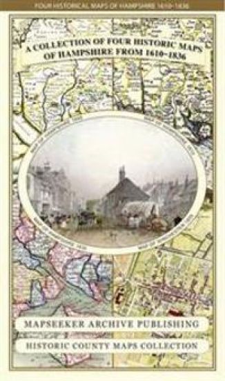 Hampshire 1610 – 1836 – Fold Up Map that features a collection of Four Historic Maps, John Speed’s County Map 1611, Johan Blaeu’s County Map of 1648, Thomas Moules County Map of 1836 and a Plan of Winchester 1805 by Cole and Roper. The maps also feature three historic views from the 1840’s, Gosport, Men of War at Spithead and The Saluting Platform at Portsmouth.