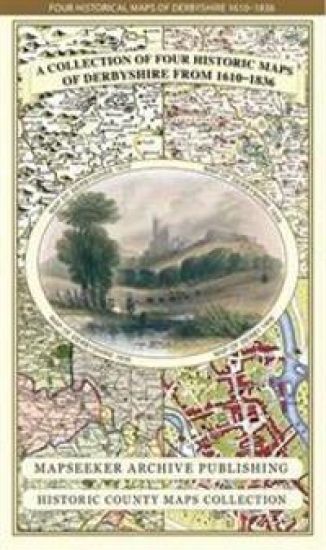 Derbyshire 1610 – 1836 – Fold Up Map that features a collection of Four Historic Maps, John Speed’s County Map 1611, Johan Blaeu’s County Map of 1648, Thomas Moules County Map of 1836 and Cole and Roper’s Plan of the City of Derby 1806. The map’s also features early views of Barlborough Hall, Doveridge House, Chatsworth House and Tissington Hall.