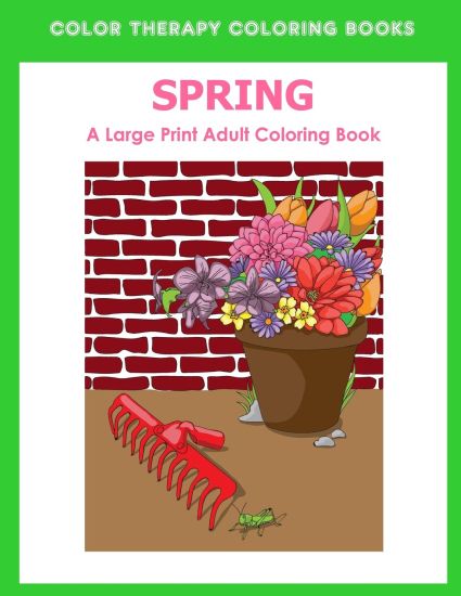 Spring Large Print Adult Coloring Book: : An easy and fun adult coloring book of Spring flowers, birds, butterflies, bunnies and frogs. (Simple, relax