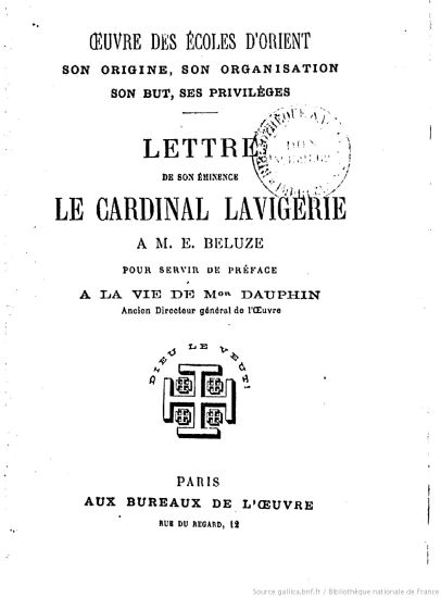 Lettre de Son Éminence Le Cardinal Lavigerie À M. E. Beluze, Pour Servir de Préface À La Vie