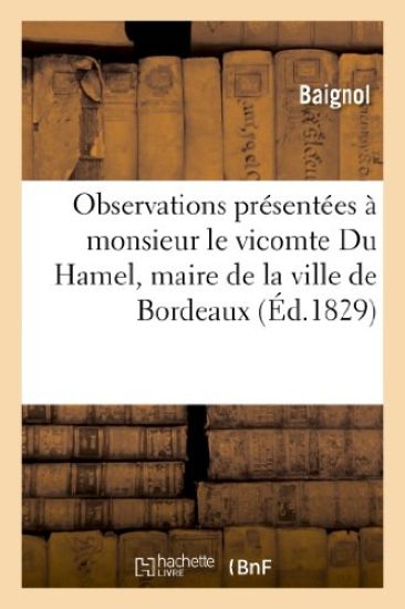 Observations Présentées À Monsieur Le Vicomte Du Hamel, Maire de la Ville de Bordeaux