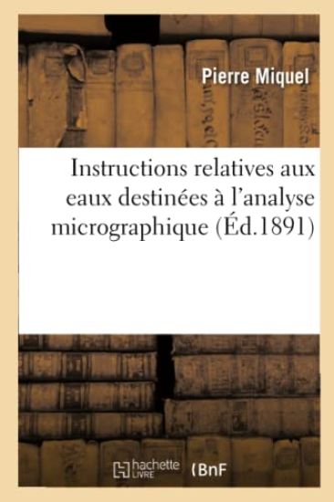 Instructions Relatives Au Prélèvement Et Au Transport Des Eaux Destinées À l'Analyse Micrographique