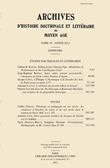 Archives d'Histoire Doctrinale Et Litteraire Du Moyen Age