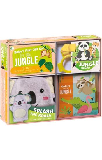 Jungle Fun Baby Gift Set: Soft Books for Toddlers 1-3, Waterproof Bath Book, Stroller Book, Wash Mitt - Great Newborn Gift