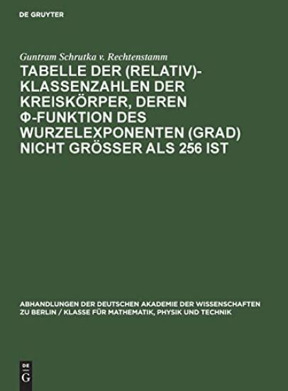 Tabelle Der (Relativ)-Klassenzahlen Der Kreiskörper, Deren f-Funktion Des Wurzelexponenten (Grad) Nicht Größer ALS 256 Ist
