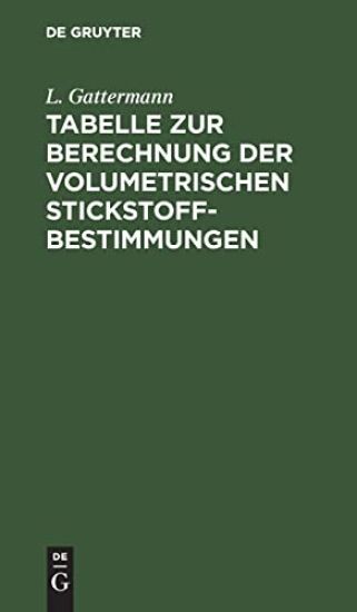 Tabelle Zur Berechnung Der Volumetrischen Stickstoff-Bestimmungen