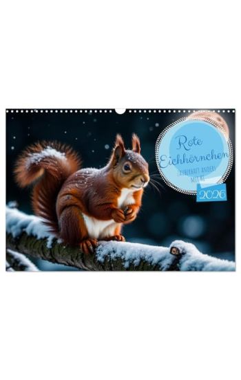 Rote Eichhörnchen - zauberhaft anders mit KI (Wandkalender 2026 DIN A3 quer), CALVENDO Monatskalender