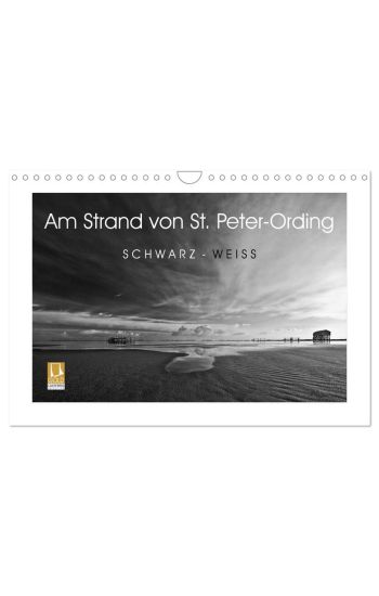 Am Strand von St. Peter-Ording SCHWARZ-WEISS (Wandkalender 2026 DIN A4 quer), CALVENDO Monatskalender