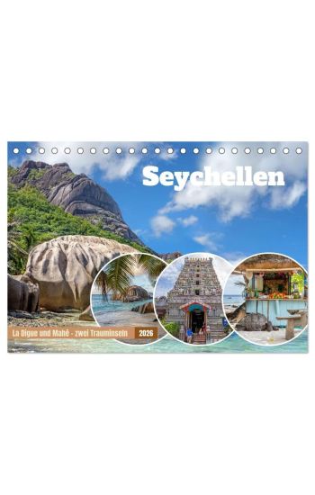 Seychellen: La Digue und Mahé - zwei Trauminseln (Tischkalender 2026 DIN A5 quer), CALVENDO Monatskalender