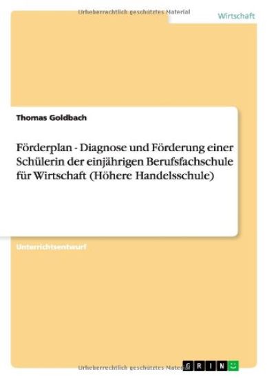 F rderplan - Diagnose Und F rderung Einer Sch lerin Der Einj hrigen Berufsfachschule F r Wirtschaft (H here Handelsschule)