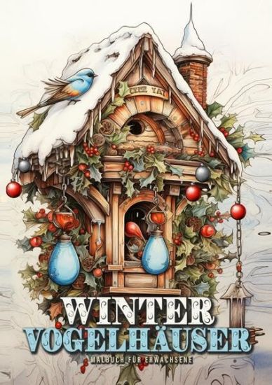 Christmas Bird Houses Coloring Book for Adults