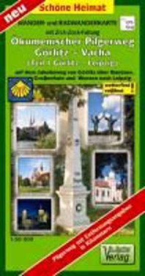 Wander- und Radwanderkarte Ökumenischer Pilgerweg Görlitz-Vacha (Teil 1 Görlitz-Leipzig) mit Zick-Zack-Faltung. 1:50000