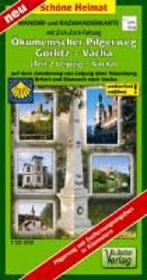 Wander- und Radwanderkarte Ökumenischer Pilgerweg Görlitz-Vacha (Teil 2 Leipzig-Vacha) mit Zick-Zack-Faltung. 1:50000