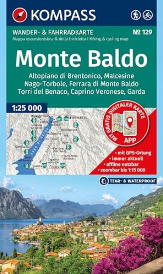 KOMPASS Wanderkarte 129 Monte Baldo, Malcesine, Nago-Torbole, Garda 1:25.000