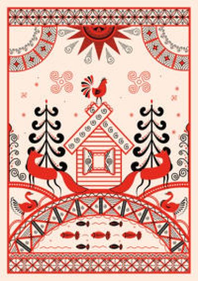 Bloknot Zhili-byli. Mezenskaja rospis "Lisa" (format A5, 144 str., blintovoe tisnenie, tonirovannyj blok)