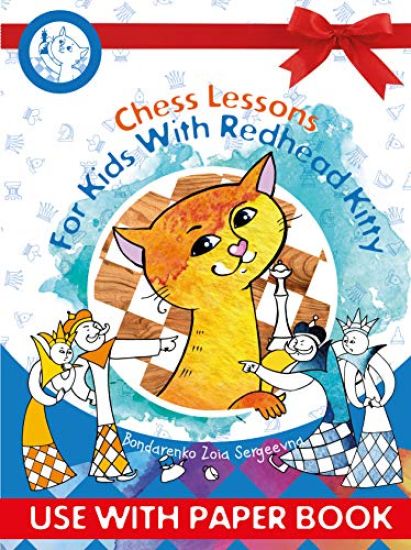 Readhead kitty teaches to play chess.