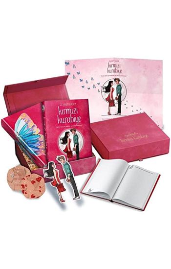 Kirmizi Kurabiye Kadife Cilt Kutulu Set Özel Defter, Poster, Üc Adet Ayrac Hediyeli