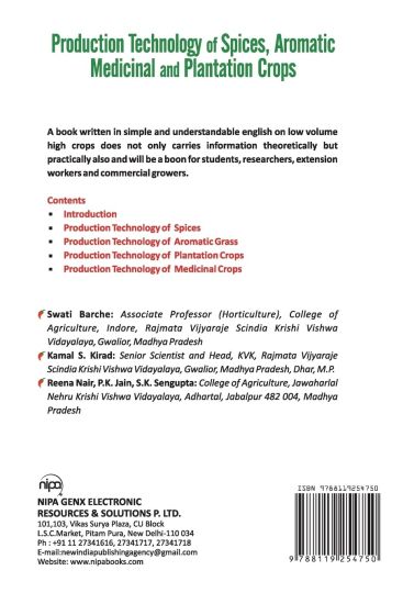 Production Technology of Spices, Aromatic, Medicinal and Plantation Crops