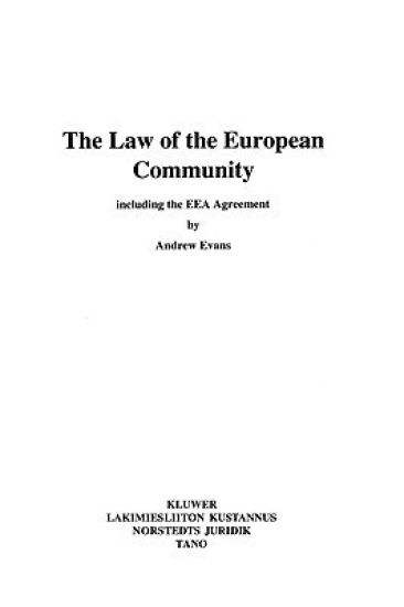 Law of the European Community Including the Eea Agreement