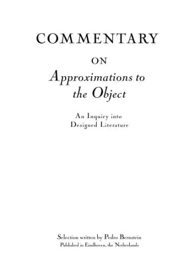 Kansikuva: Commentary on Approximations to the Object