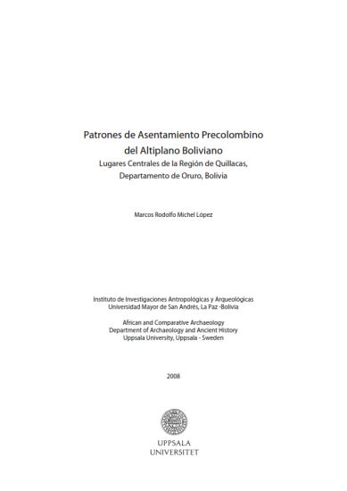Patrones de asentamiento precolombino del Altiplano Boliviano : lugares centrales de la Región de Quillacas, Departamento de Oruro, Bolivia