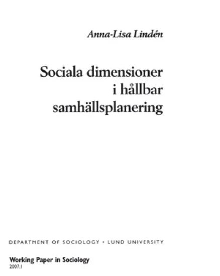 Sociala dimensioner i hållbar samhällsplanering
