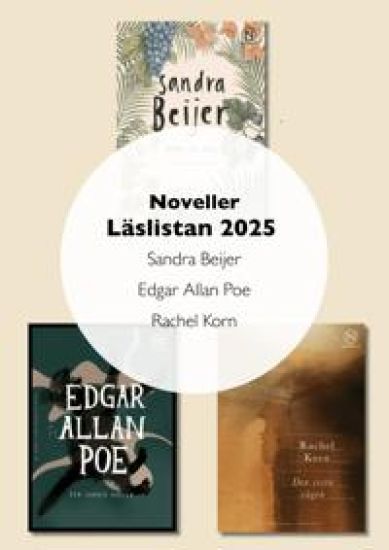 Noveller Läslistan 2025: Sandra Beijer, Edgar Allan Poe och Rachel Korn.