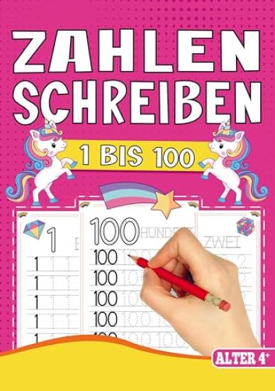 Zahlen Schreiben Lernen - Vorschul-Übungsheft für Mädchen mit Einhorn-Motiven!